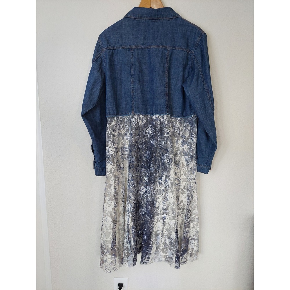Origami by Vivien Chic Cropped Denim Lace Layer Jacket Size L/XL Boho - Picture 7 of 10